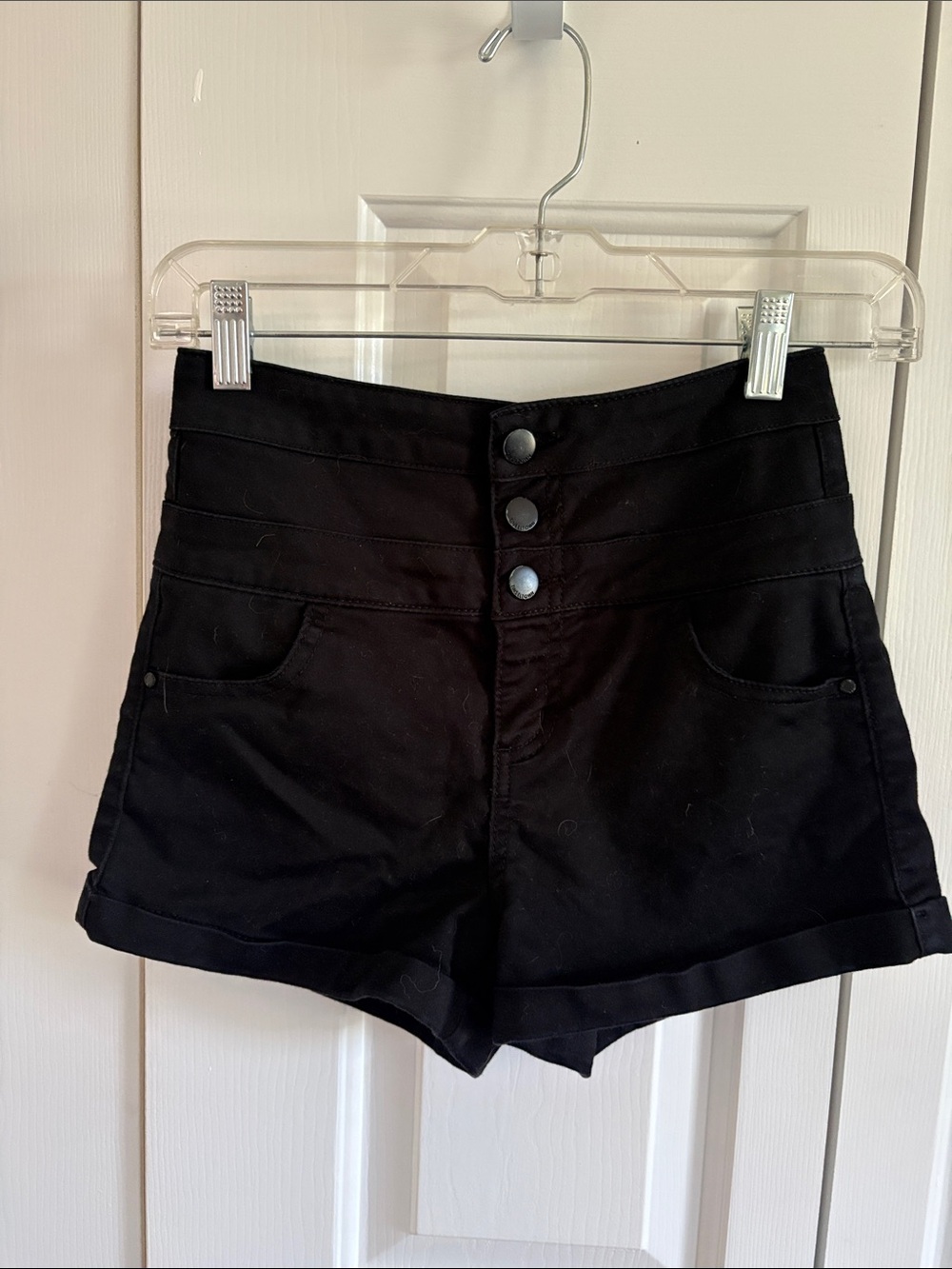 Tinseltown Black High-Waist Triple-Button Shorts